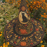Handmade Quilted Witch Hat – Black Cat, Pumpkins and Stars
