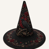 BLACK ROSES AND RAVEN IN VICTORIAN STYLE | HANDMADE QUILTED WITCH HAT