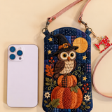 Slim Quilted Phone Crossbody Bag – Owl and Pumpkins in the Moonlight