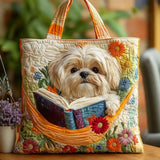 HANDCRAFTED BAG "SHIH TZU WITH BOOKS AND FLOWERS"