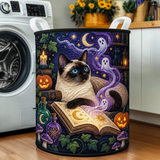 Quilted Laundry Basket – Siamese Cat and Magical Spellbook