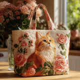 HANDCRAFTED TOTE BAG "GINGER CAT IN ROSES"