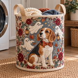 BEAGLE IN A GHOST GARDEN | HANDMADE QUILTED LAUNDRY BASKET