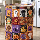 CAT PAWS AND HALLOWEEN PUMPKINS | HANDMADE QUILTED LAUNDRY BASKET
