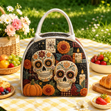 SUGAR SKULL WITH FLOWERS | HANDCRAFTED QUILTED BAG