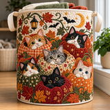 Quilted Laundry Basket – Cats and Autumn Pumpkins