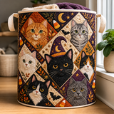 Quilted Laundry Basket – Collage of Spooky Cat Portraits