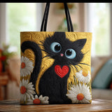 HANDCRAFTED BAG "BLACK CAT WITH DAISIES"