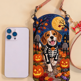 Slim Quilted Phone Crossbody Bag – Beagle in a Skeleton Costume for Halloween
