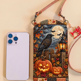 Slim Quilted Phone Crossbody Bag – Raven and Pumpkins in the Moonlight