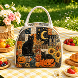 Quilted Lunch Bag – Black Cat on Harvest Night