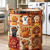 Quilted Laundry Basket – Halloween Pumpkins, Ghosts and Turkey Footprints