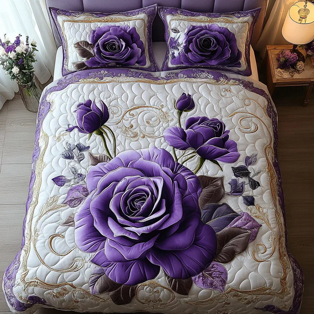 VIOLET PINK | 3-PIECE QUILTED BED SET