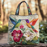 HUMMINGBIRD AND WHITE FLOWERS | HANDCRAFTED QUILTED BAG