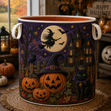 Quilted Laundry Basket – Witch, Pumpkins and Black Cat