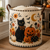 Quilted Laundry Basket – Black Cat and Autumn Pumpkins