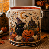BLACK WITCH CAT | HANDMADE QUILTED LAUNDRY BASKET