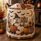GHOSTS IN A PUMPKIN PATCH | HANDMADE QUILTED LAUNDRY BASKET