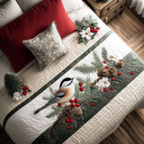 Evie - Quilted Bed Runner - Snowy Bass Den
