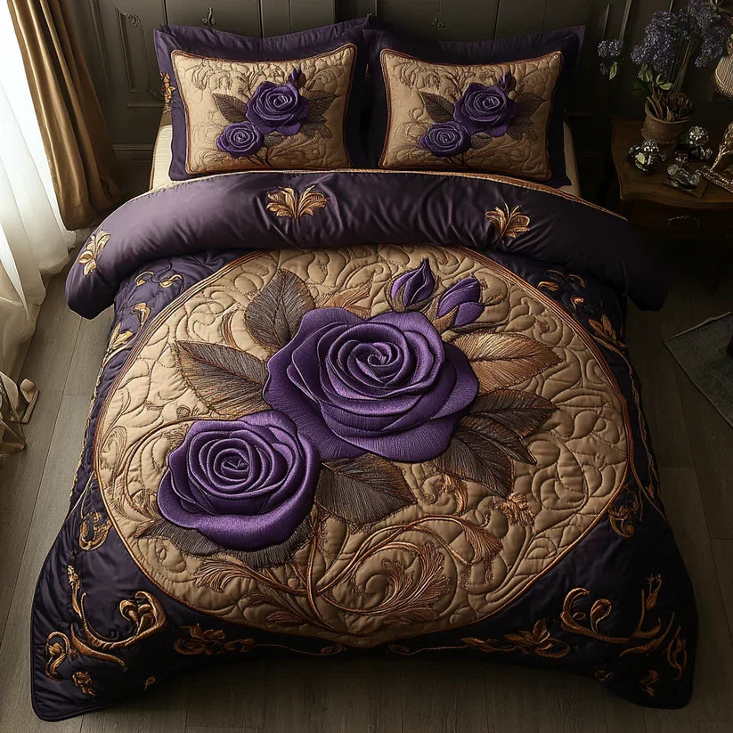 VIOLET PINK | 3-PIECE QUILTED BED SET