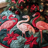 Festive Flamingos Quilted Christmas Tree Skirt
