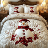 ELEGANT WINTER SNOWMAN BEDDING SET | 3-PIECE QUILTED BED SET