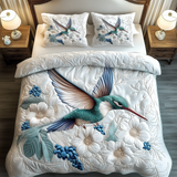 WINTER HUMMINGBIRD BEDDING SET | 3-PIECE QUILTED BED SET