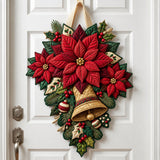 Poinsettia Christmas Bells Custom Shape Quilted Door Hanger GFTOHNL3599