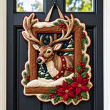 Reindeer Winter Window Custom Shape Quilted Door Hanger GFTOHNL3602