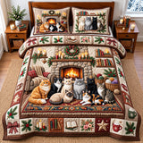 FIREPLACE CAT BEDDING SET | 3-PIECE QUILTED BED SET