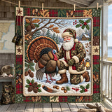 Santa Turkey Hunt Quilted Blanket GFTOMA14814