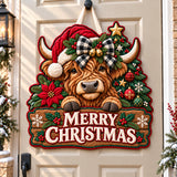 HIGHLAND COW CHRISTMAS FARM | QUILTED DOOR HANGER