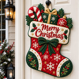Christmas Sock Wishes Custom Shape Quilted Door Hanger GFTONPT818