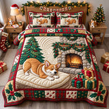 Cozy Corgi Fireplace 3-Piece Quilted Bedding Set GFTONTD3860
