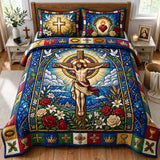 JESUS ON THE CROSS BEDDING SET | 3-PIECE QUILTED BED SET