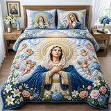 VIRGIN MARY WITH CHERUBS BEDDING SET | 3-PIECE QUILTED BED SET