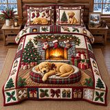 Sleeping Golden Puppy 3-Piece Quilted Bedding Set GFTOPND2990