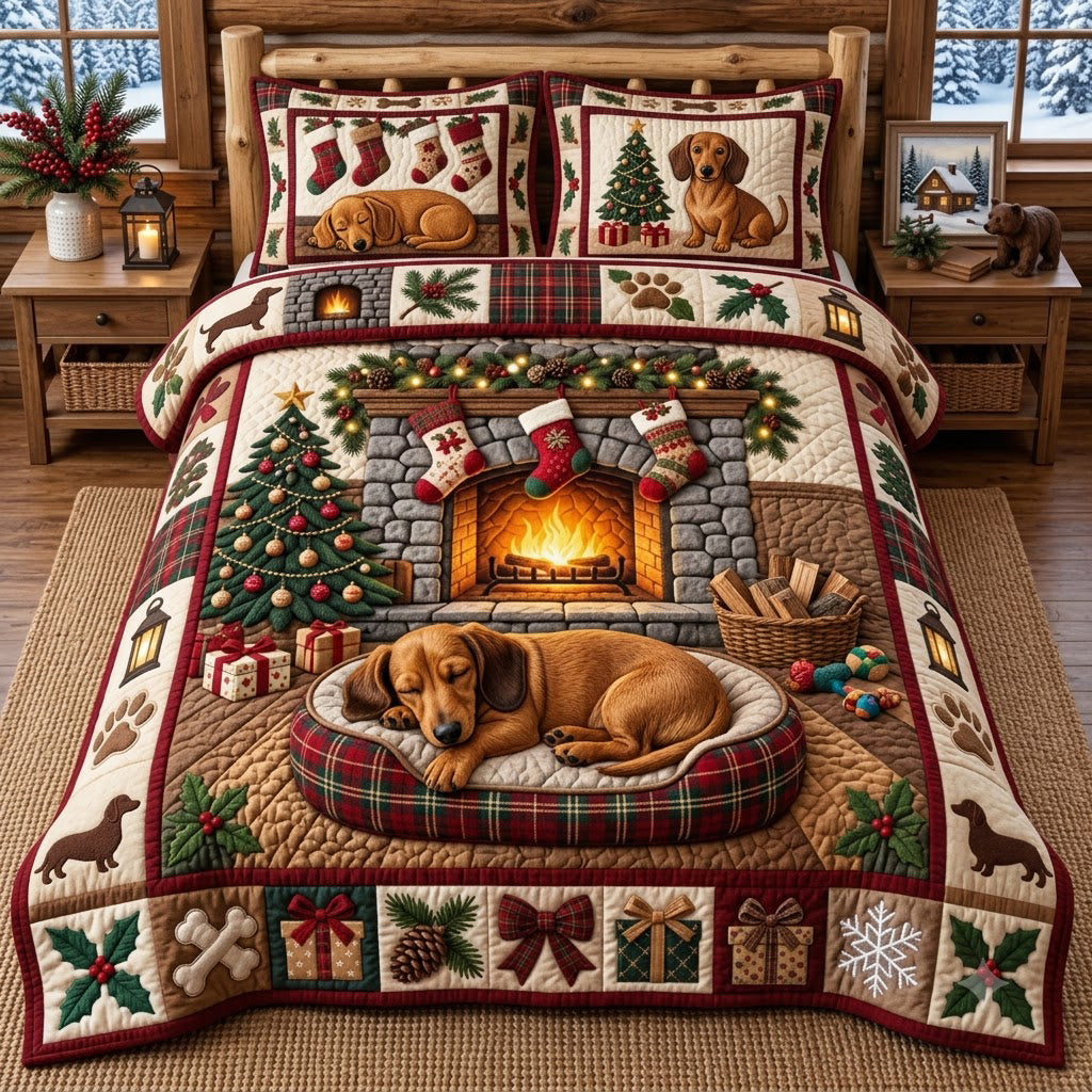 SLEEPING PUPPY BEDDING SET | 3-PIECE QUILTED BED SET