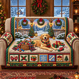 Golden Christmas Quilted Sofa Cover GFTOPND3456