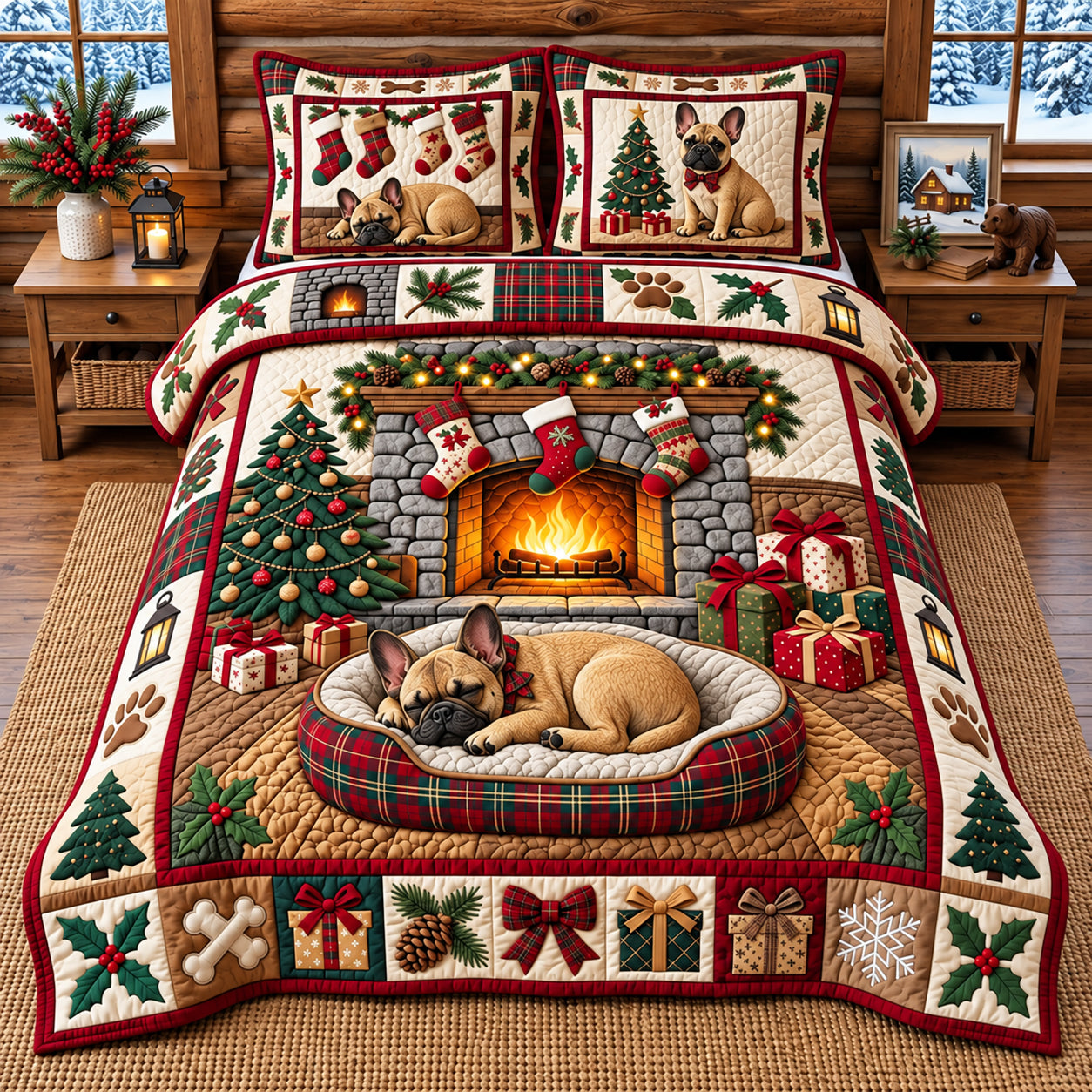 SLEEPING PUPPY BEDDING SET | 3-PIECE QUILTED BED SET