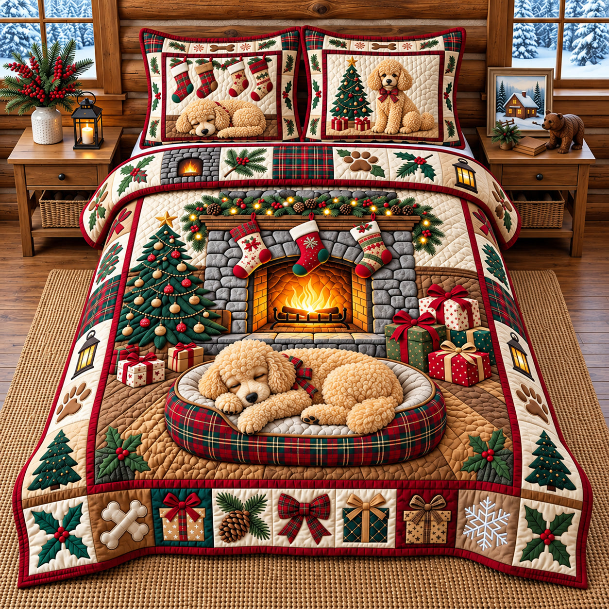 SLEEPING PUPPY BEDDING SET | 3-PIECE QUILTED BED SET