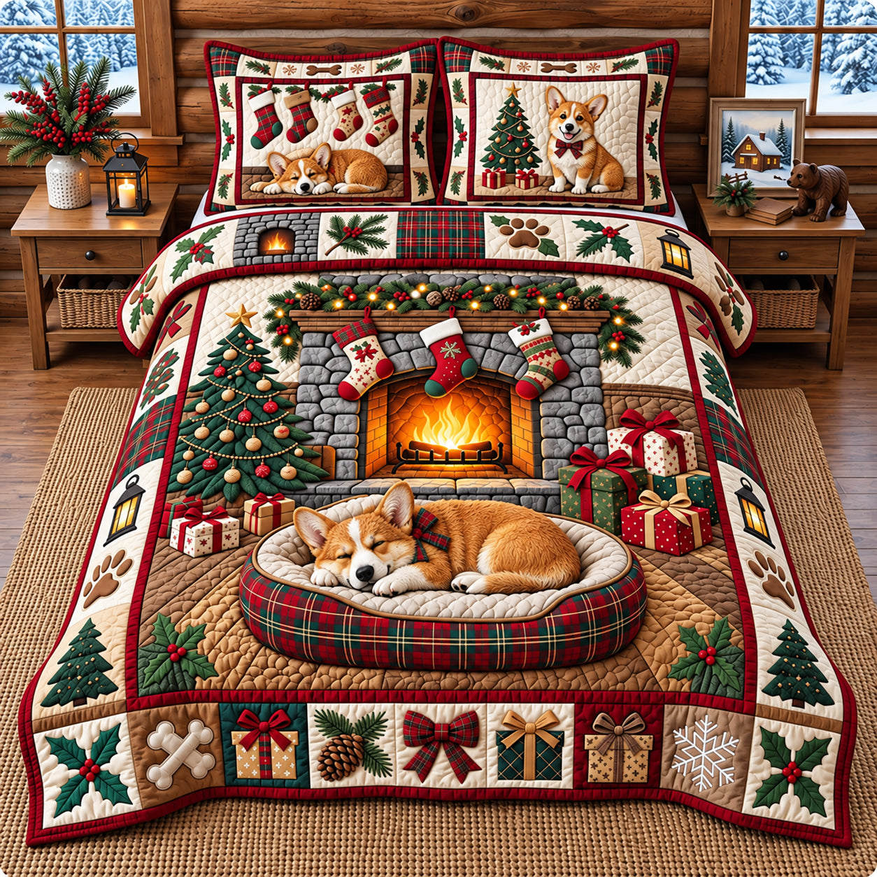 SLEEPING PUPPY BEDDING SET | 3-PIECE QUILTED BED SET