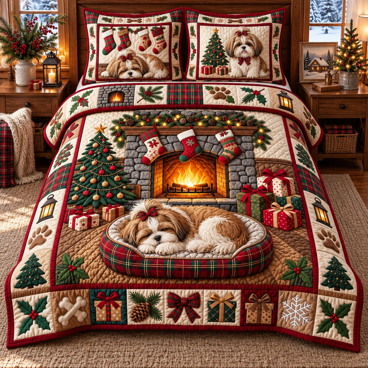 SLEEPING PUPPY BEDDING SET | 3-PIECE QUILTED BED SET