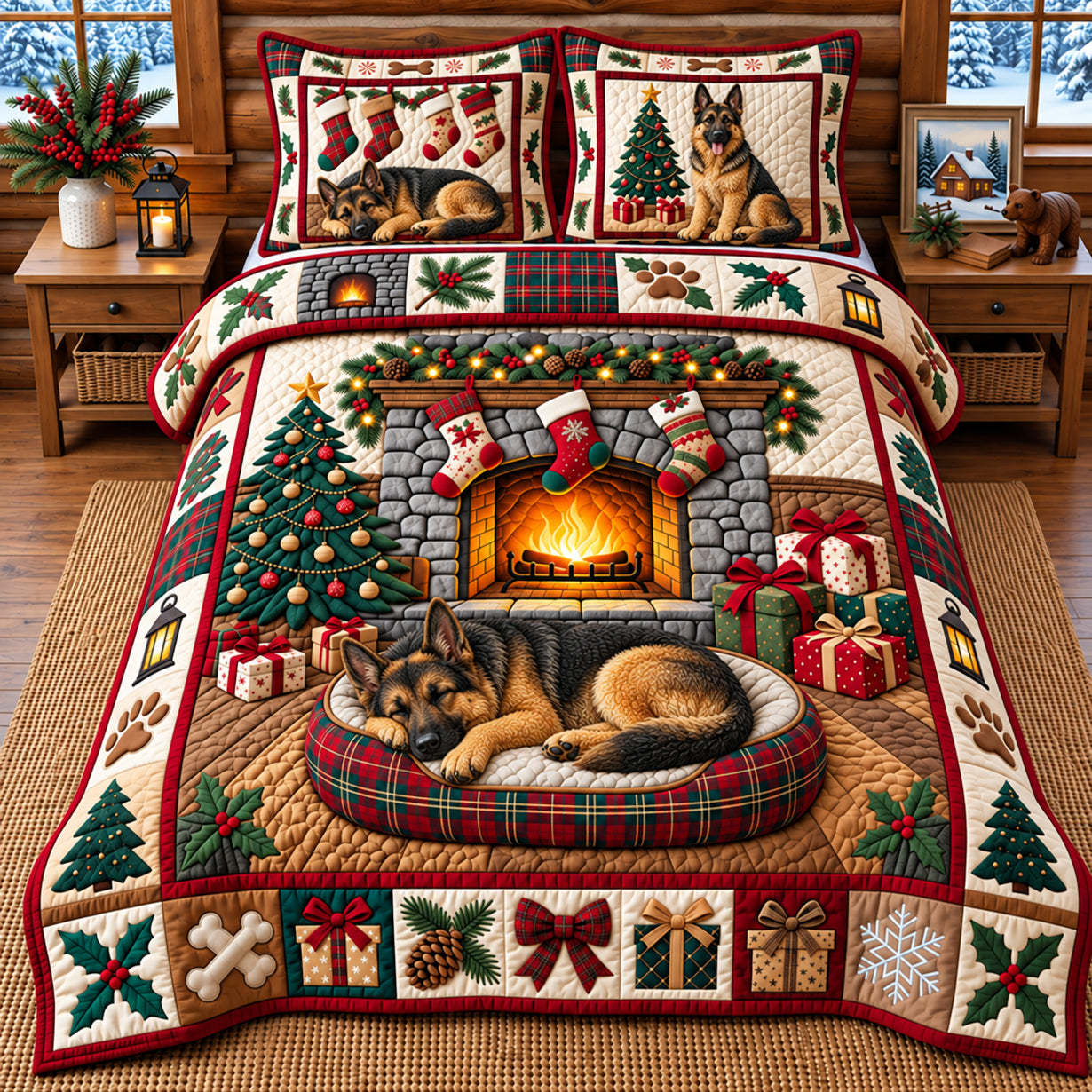 SLEEPING PUPPY BEDDING SET | 3-PIECE QUILTED BED SET