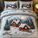 PEACEFUL WINTER HOUSE BEDDING SET | 3-PIECE QUILTED BED SET