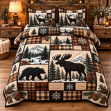 WINTER FOREST PATCHWORK BEDDING SET | 3-PIECE QUILTED BED SET