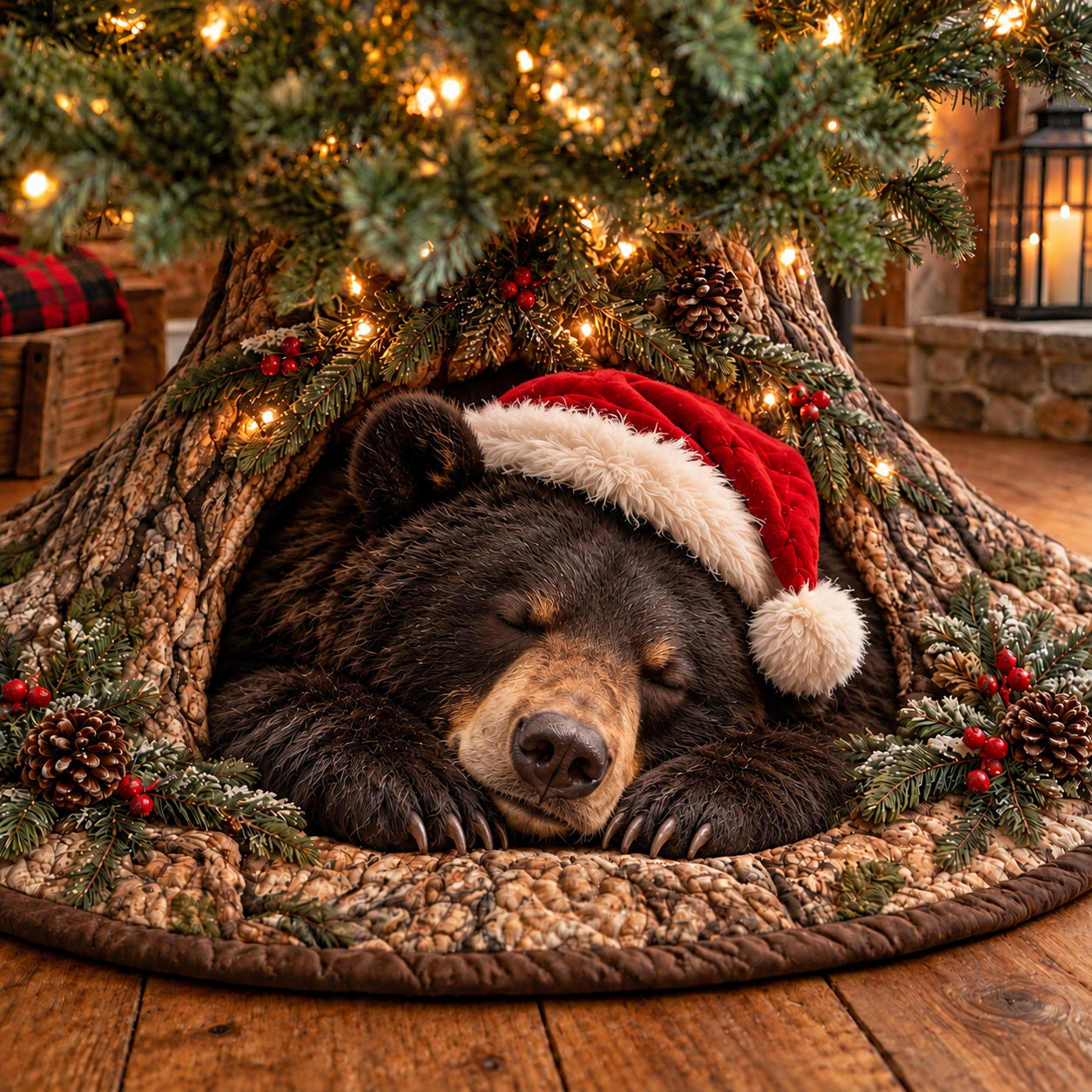 CHRISTMAS ANIMALS WOODLAND DEN | QUILTED CHRISTMAS TREE SKIRT