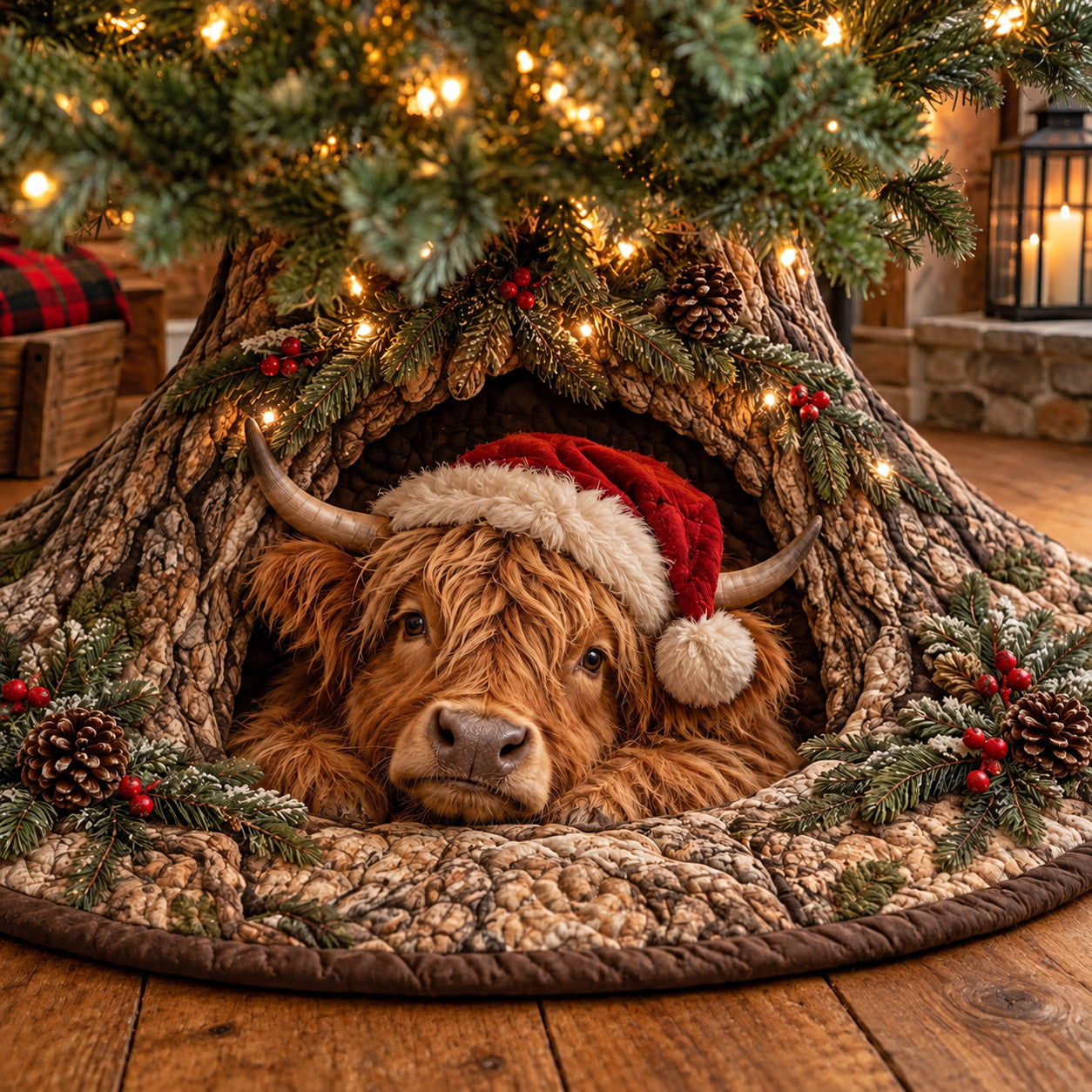 CHRISTMAS ANIMALS WOODLAND DEN | QUILTED CHRISTMAS TREE SKIRT