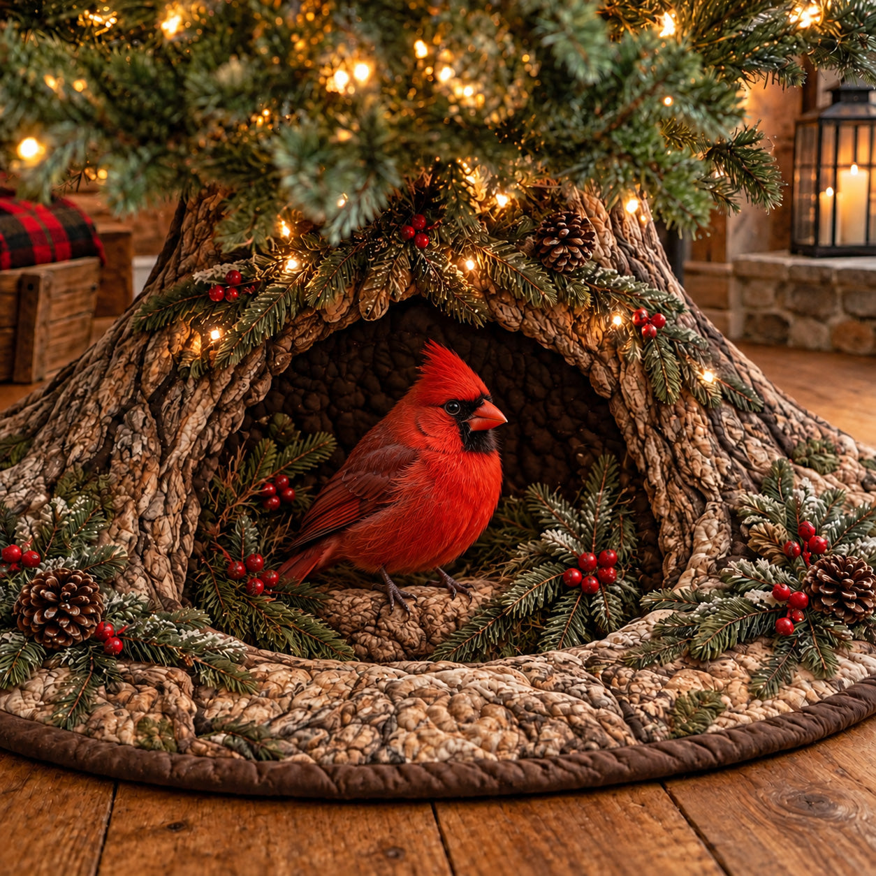 CHRISTMAS ANIMALS WOODLAND DEN | QUILTED CHRISTMAS TREE SKIRT