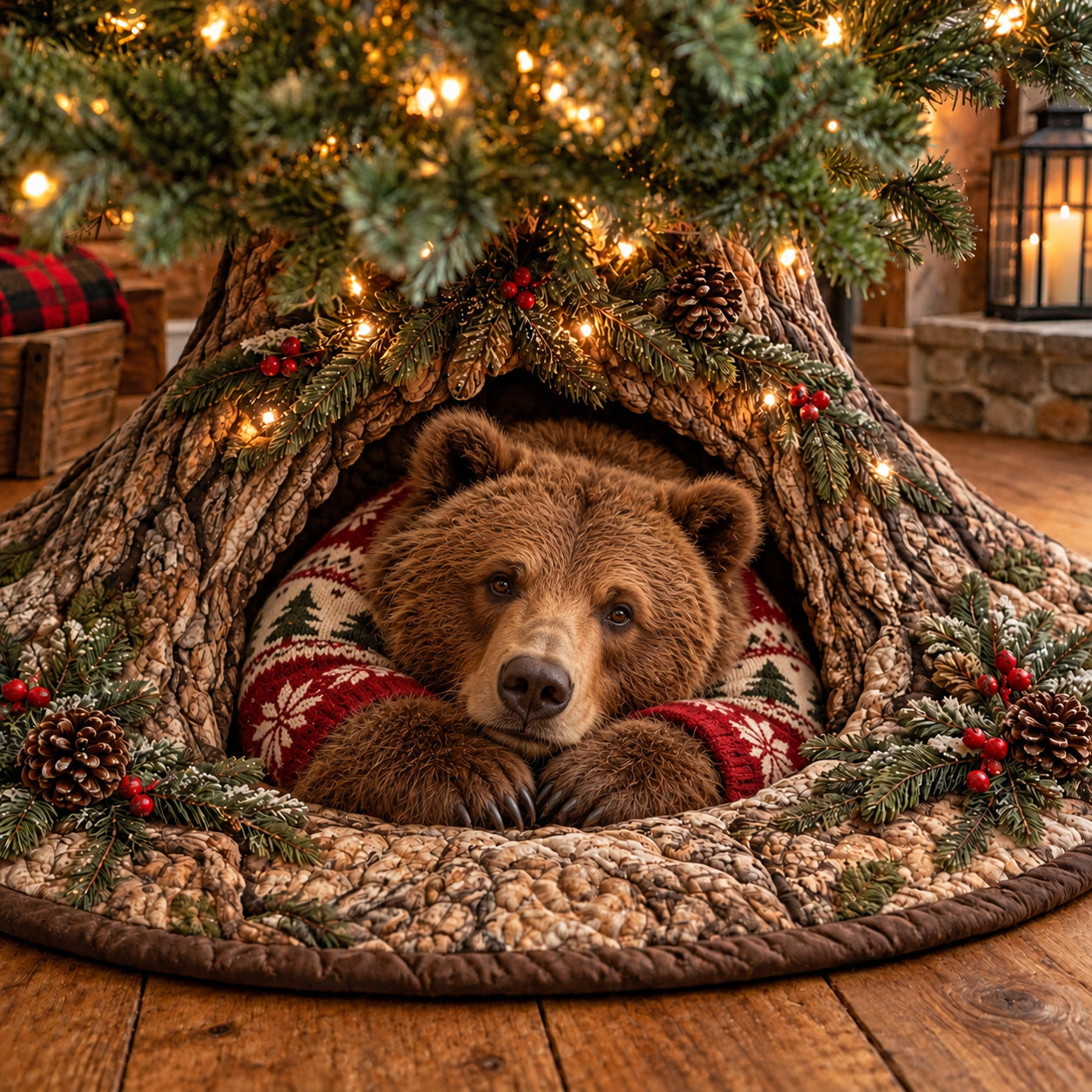 CHRISTMAS ANIMALS WOODLAND DEN | QUILTED CHRISTMAS TREE SKIRT